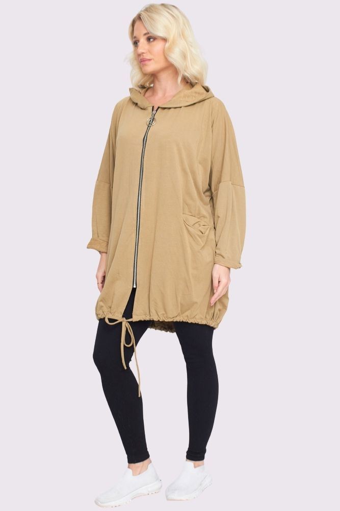 Drawstring Hem Zip-up Hooded Jacket