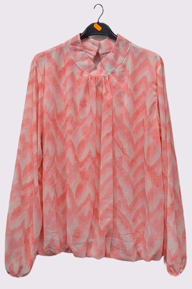 Abstract Print Balloon Sleeve Pleated Top