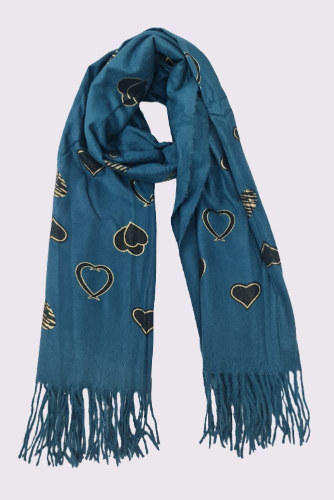 Heart Print Soft Feel Tassel Scarves