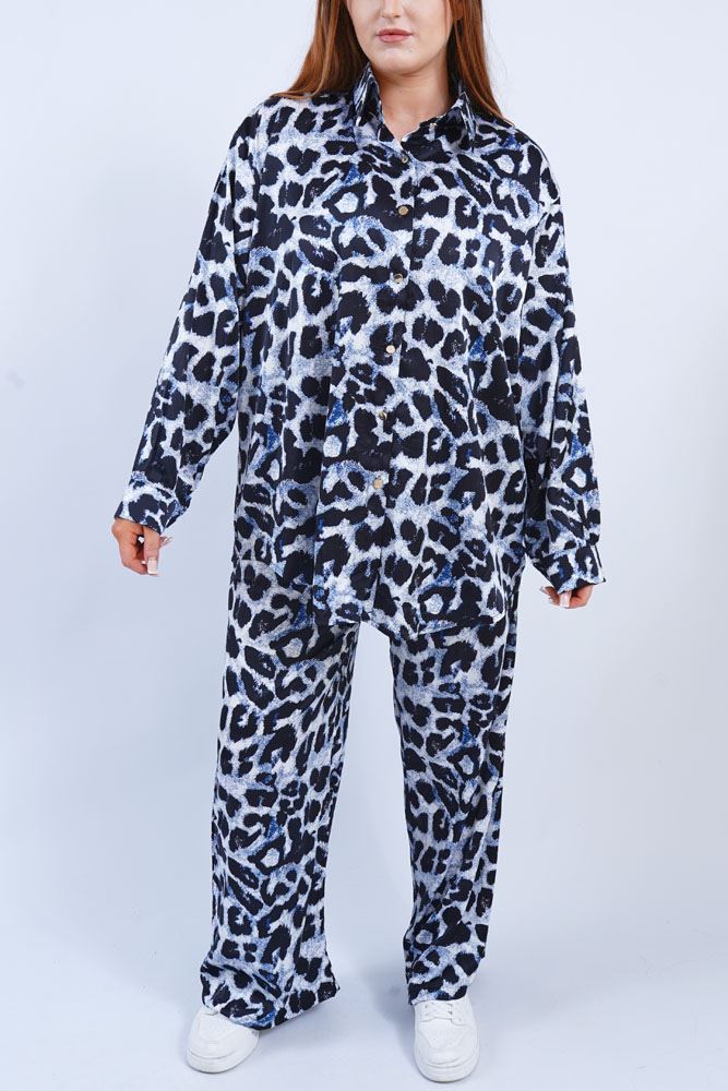 Leopard Print Button Up Loungewear Set