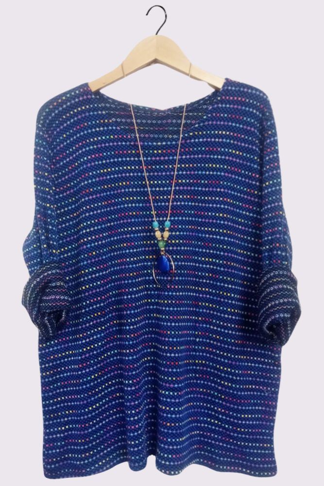 Multi-Colour Stripe Necklace Tunic Top