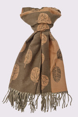 Two Tone Leaves Print Tassel Scarves