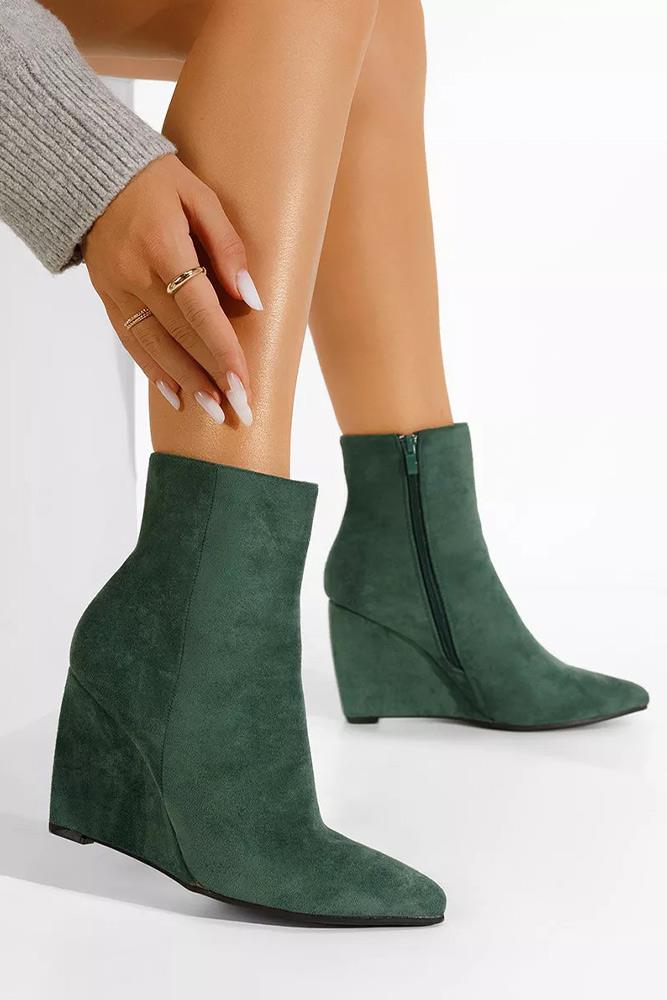 Suede Zip Fastening Wedge Boot