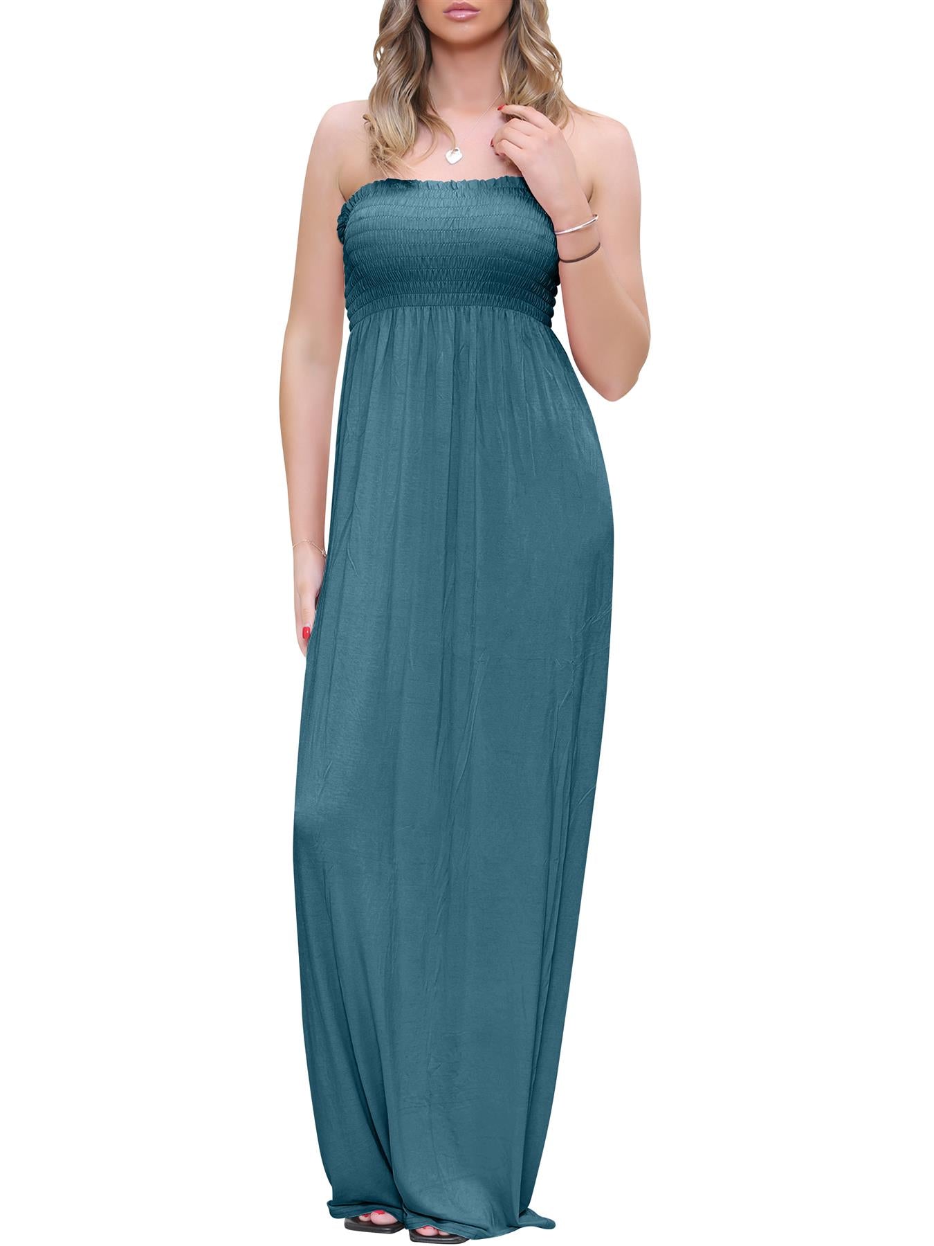 Plain Strapless Sheering Maxi Dress