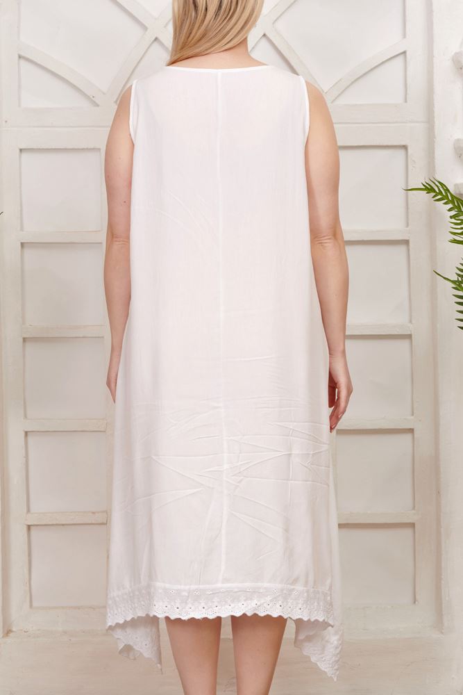 Minimalist Viscose Dress Featuring Lace and Hanky Hem