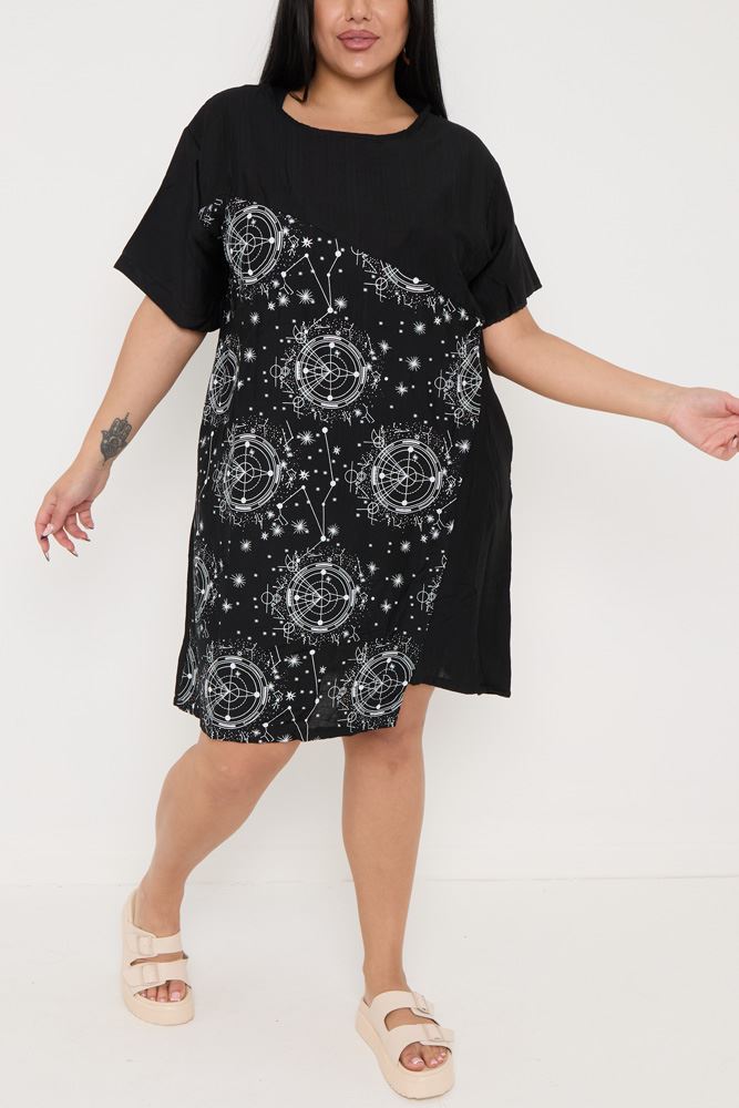 Abstract Circle Print Pockets Dress