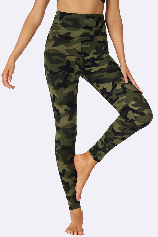 Army Green Camouflage Print Gym Pocket Leggings