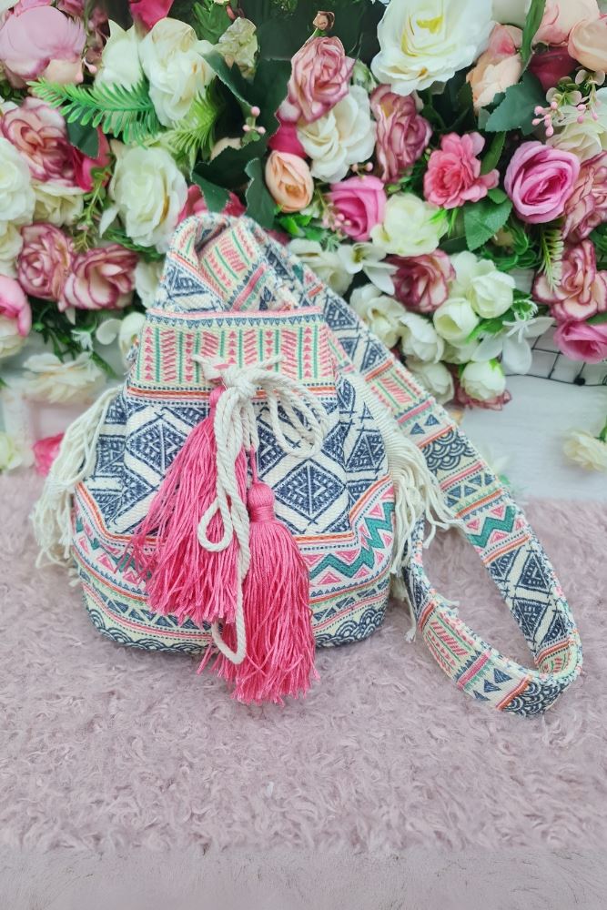 Multi Color Print Tassel Shoulder Bag