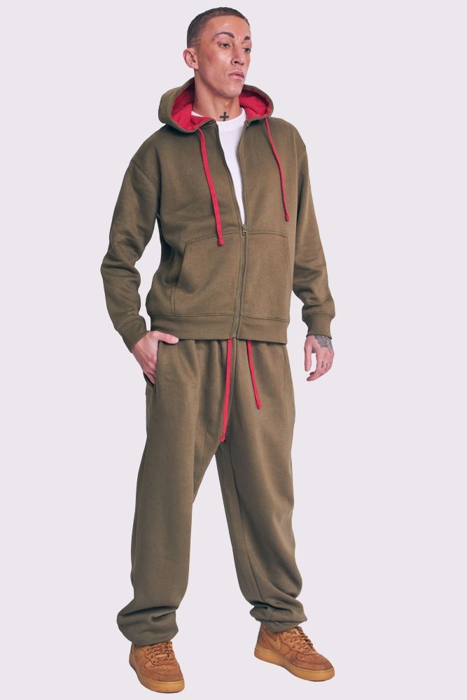 Drawstring Fleece Set Hoodie Top Bottoms Tracksuit