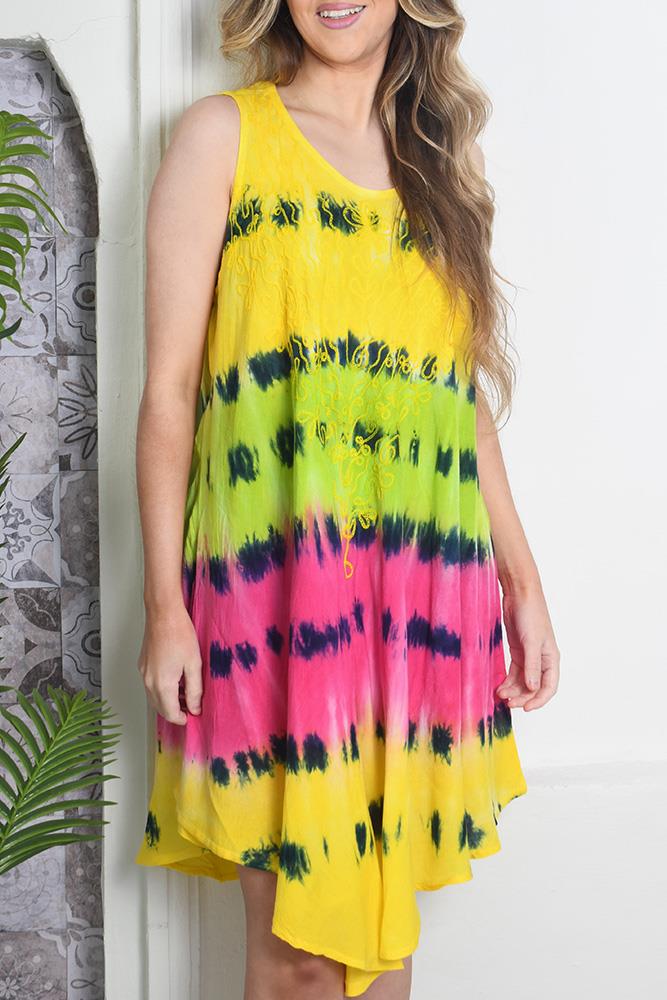 Tie Dye Print Sleeveless Umbrella Dress