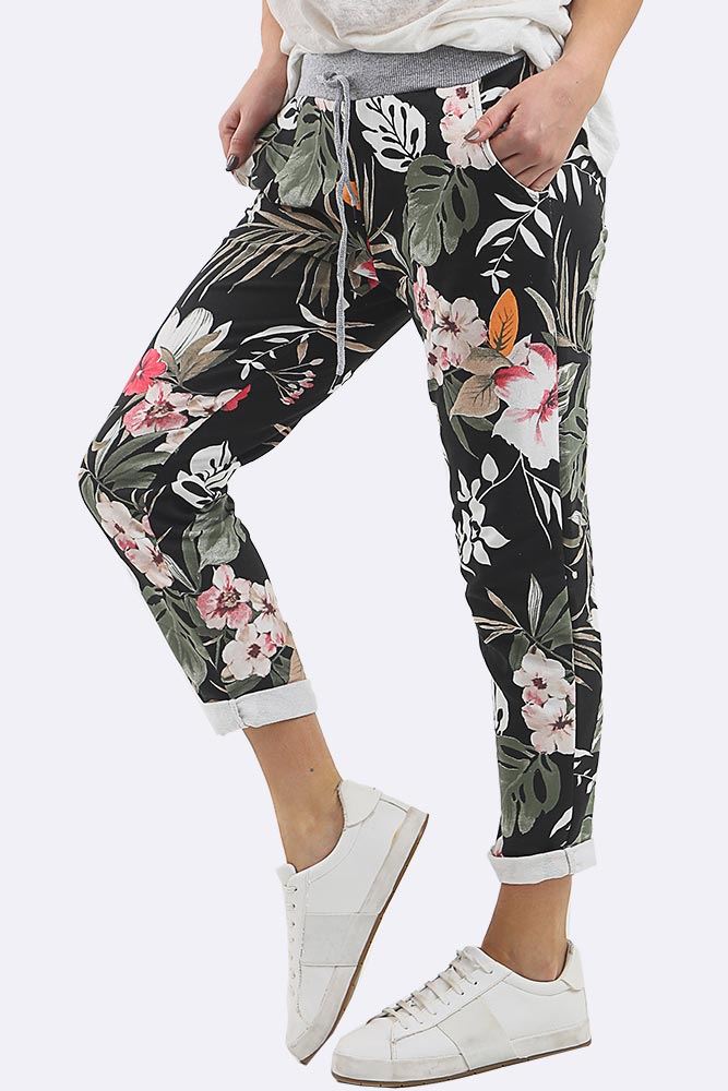 Cotton Tropical Print Drawstring Trouser