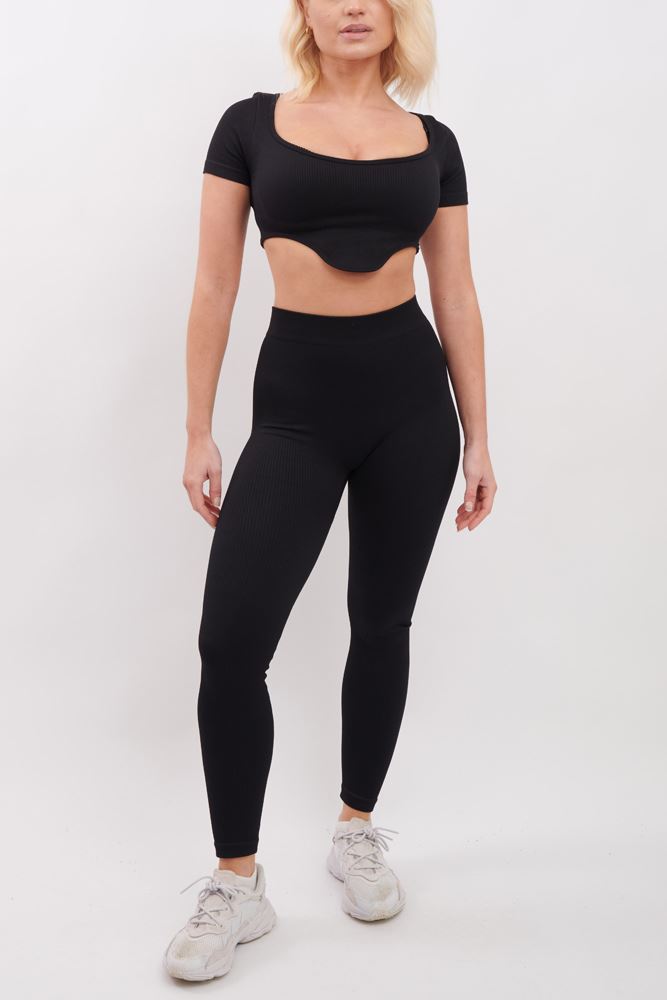 Ribbed V Detail Hem Seamless Crop Top Co-Ord Set