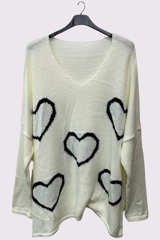 Heart Cluster Pattern Knitted Oversized Jumper