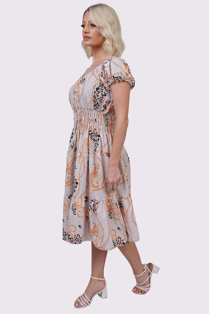 Baroque Chain Print Front Button Dress