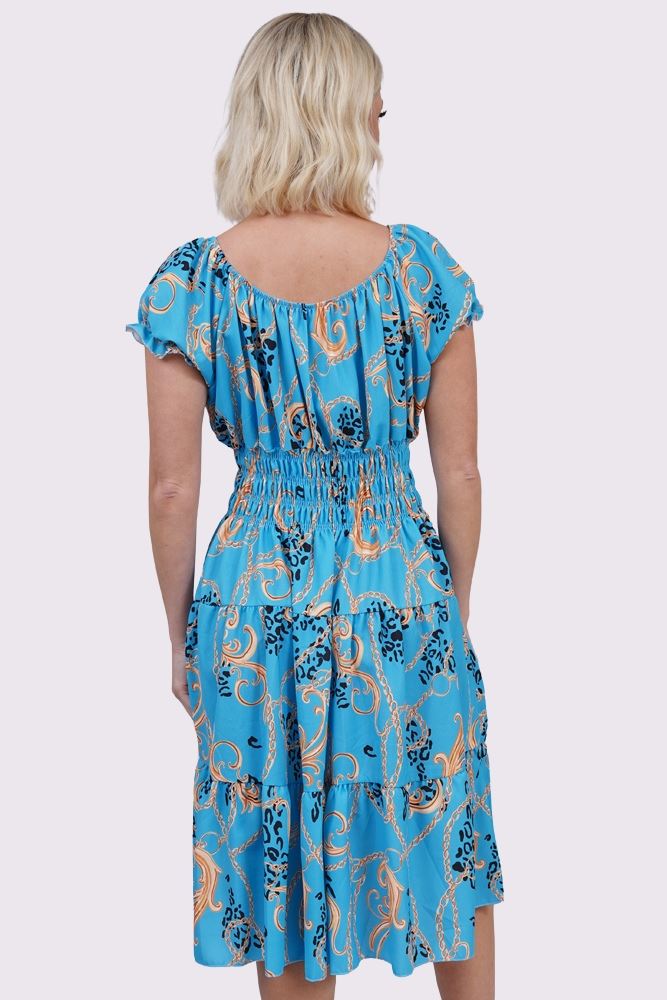 Baroque Chain Print Front Button Dress