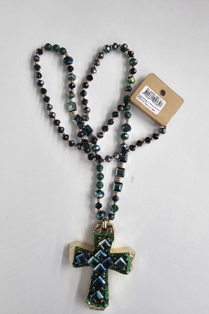 Cross Beaded Pendant Necklace