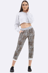 Cotton Leopard Print Drawstring Lined Trouser