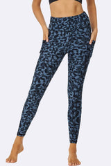 Blue Leopard Print Gym Pocket Leggings