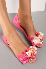 Peep Toe Flower Applique Strap Flat Shoes