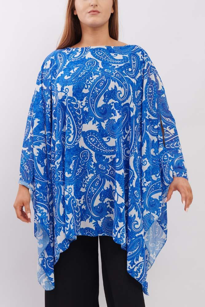 Paisley Print Asymmetric Hem Poncho