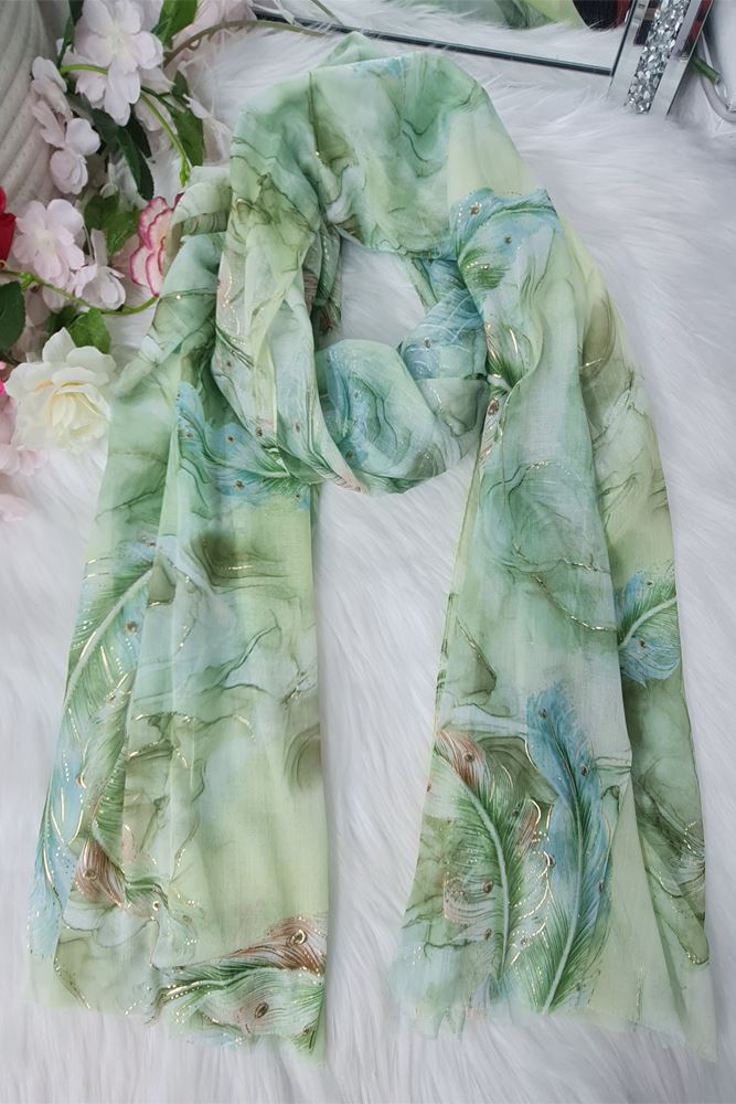 Foil Feather Print Scarves