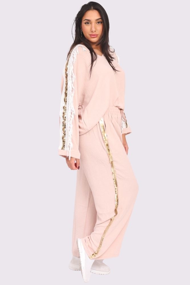 Plain Side Foil Lace Tassel Co-Ord Set