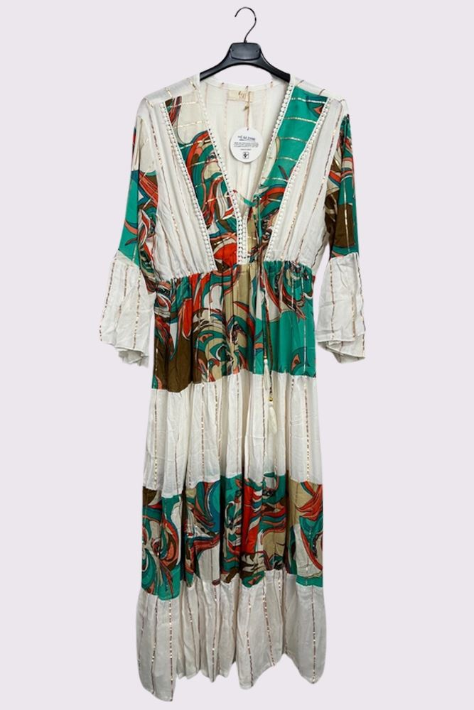 Vintage Coloured Patch Print Bohemian Maxi Style Dress