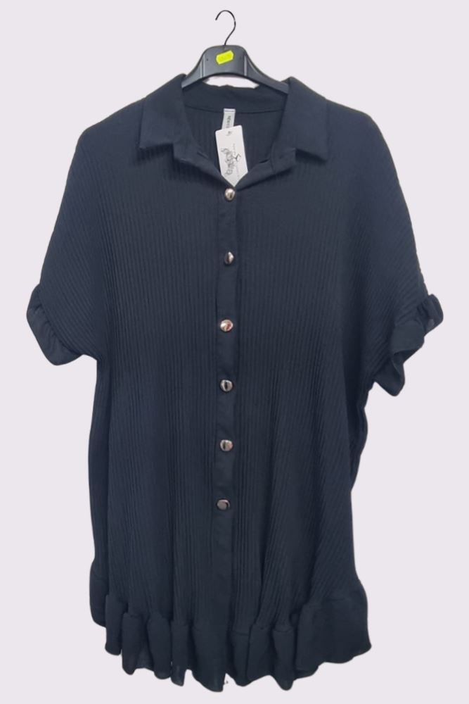 Corduroy Ruffle Hem Button Closing Shirt