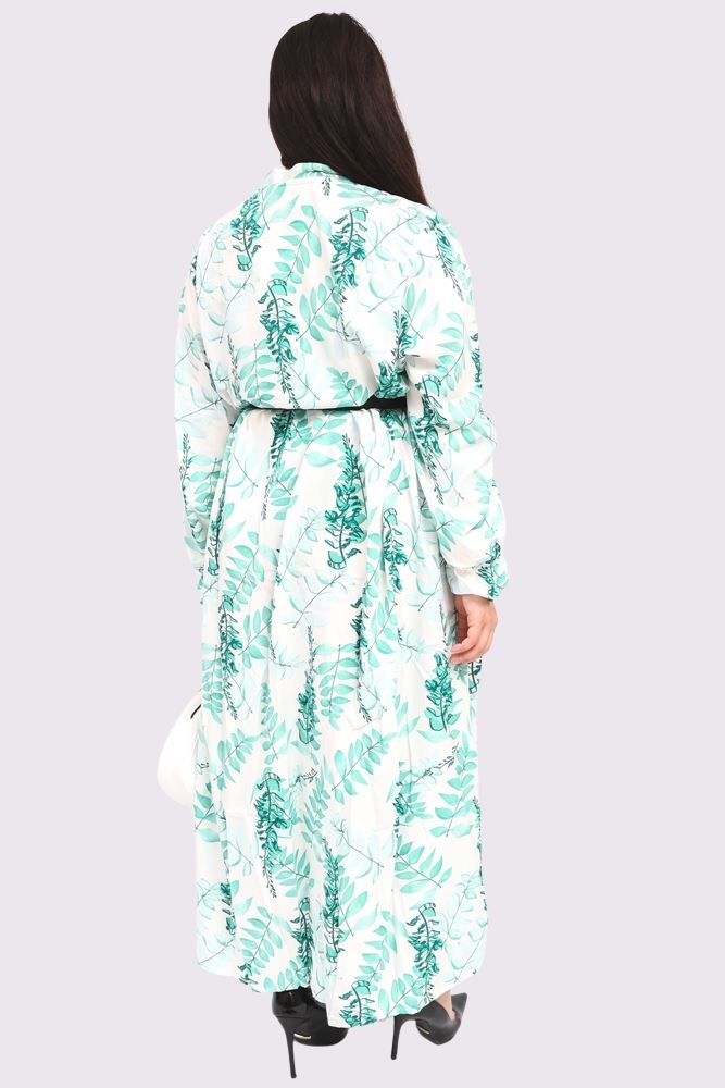 Tropical Print Tie Neck Dress