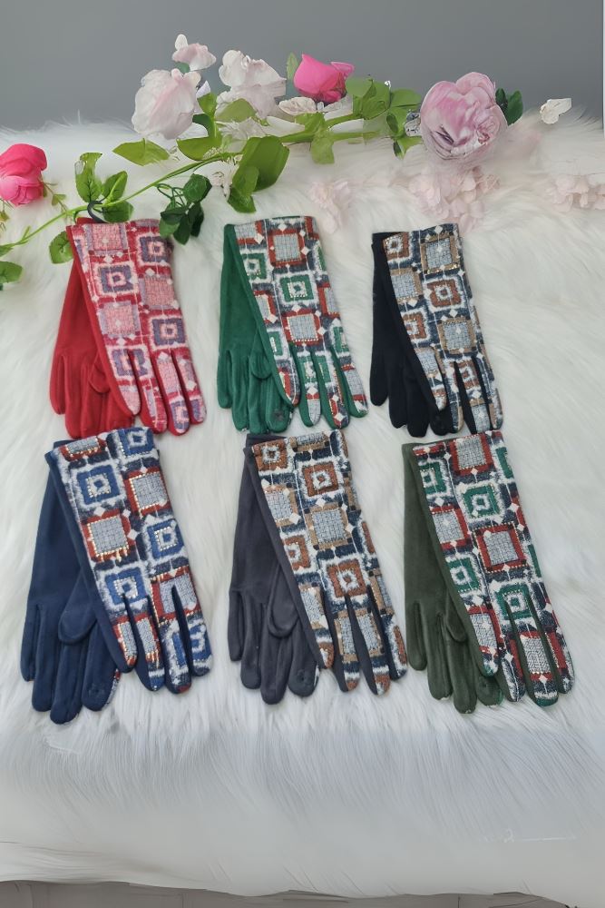 Abstract Geometric Pattern Soft Tassel Gloves