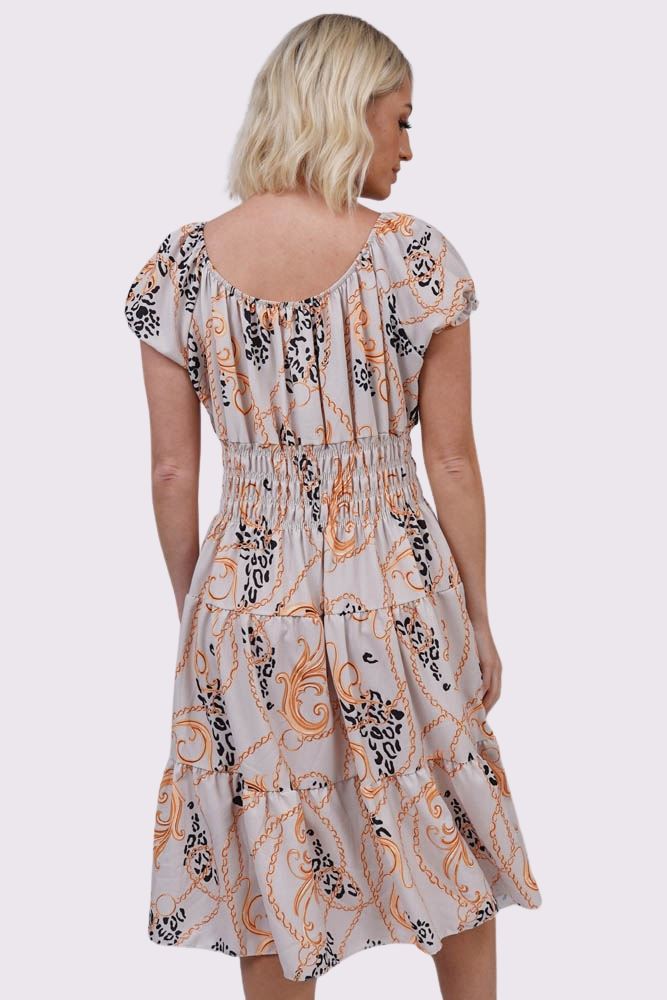 Baroque Chain Print Front Button Dress