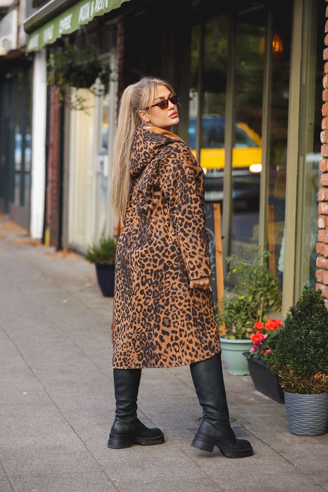 Leopard Print Zip Closure Drawstring Waist Pockets Jacket