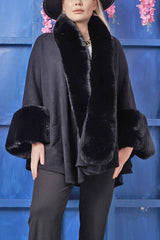 Plain Faux Fur Poncho