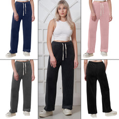 Plain Ribbed Wide Leg Trousers