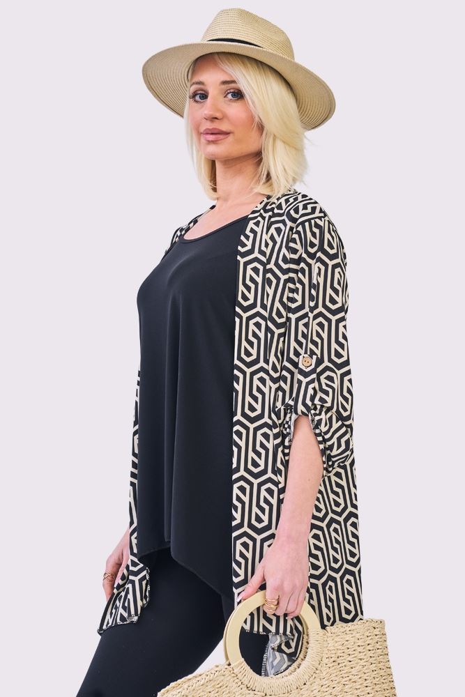 Abstract Multi Print Open Front Cardigan