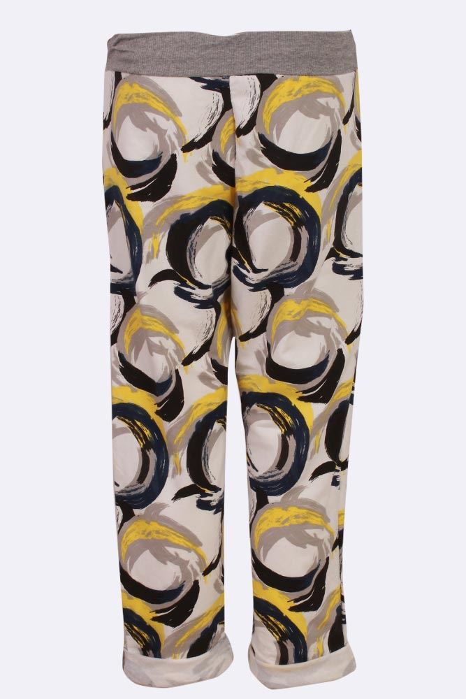 Cotton Circle Printed Drawstring Foldover Hem Trouser