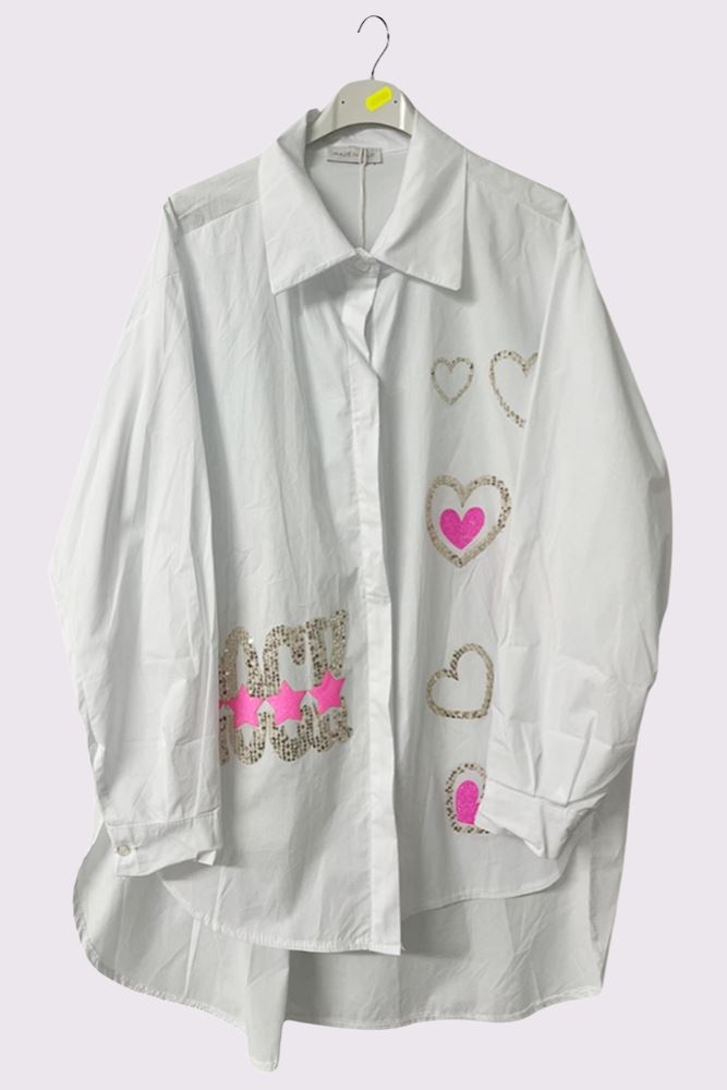 Rock Star Heart Sequin Motif Cotton Shirt