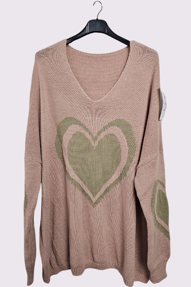 Heart Pattern Knitted Oversized Jumper