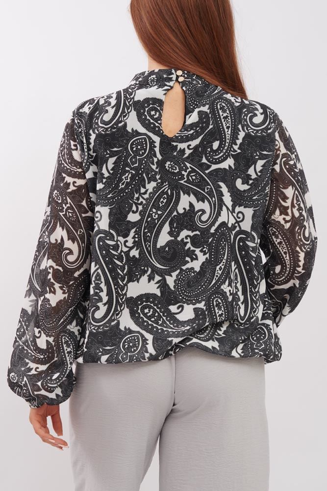 Paisley Print Balloon Sleeve  Top