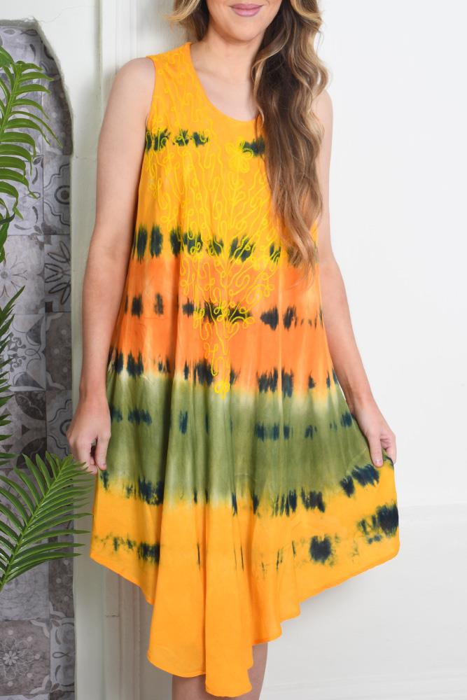 Tie Dye Print Sleeveless Umbrella Dress