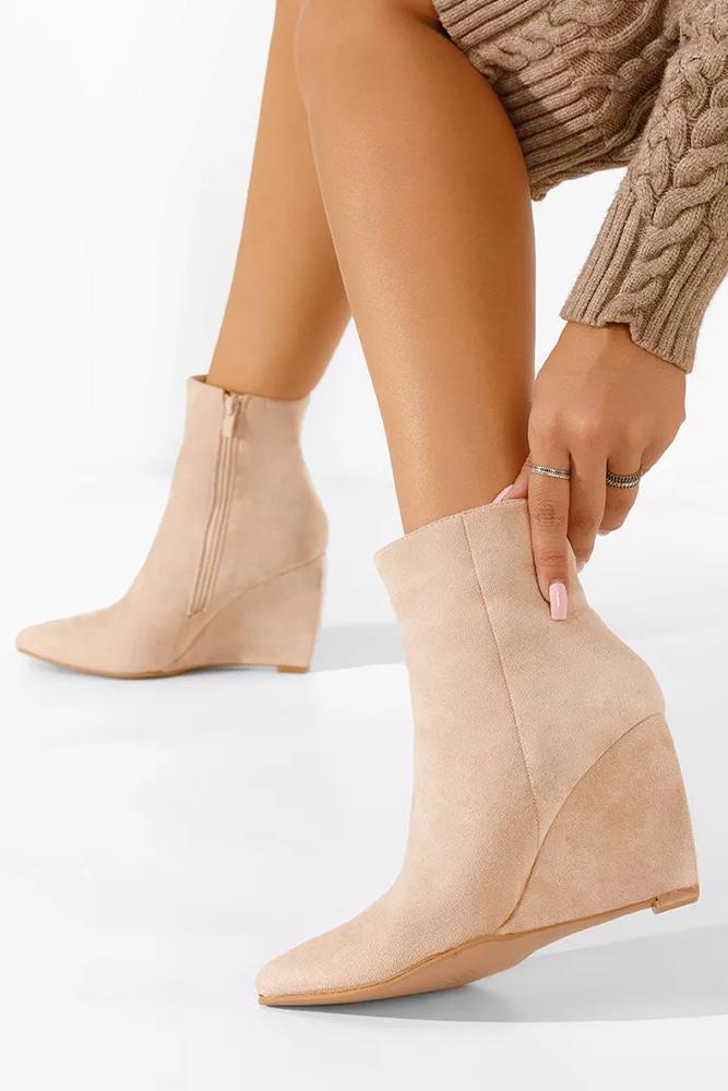 Suede Zip Fastening Wedge Boot