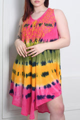 Tie Dye Print Sleeveless Umbrella Dress