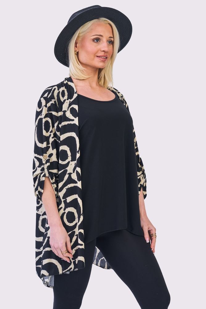 Abstract Multi Print Open Front Cardigan