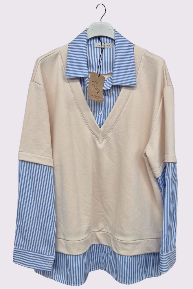 Stripe Print Oversized Twin Cotton Shirt