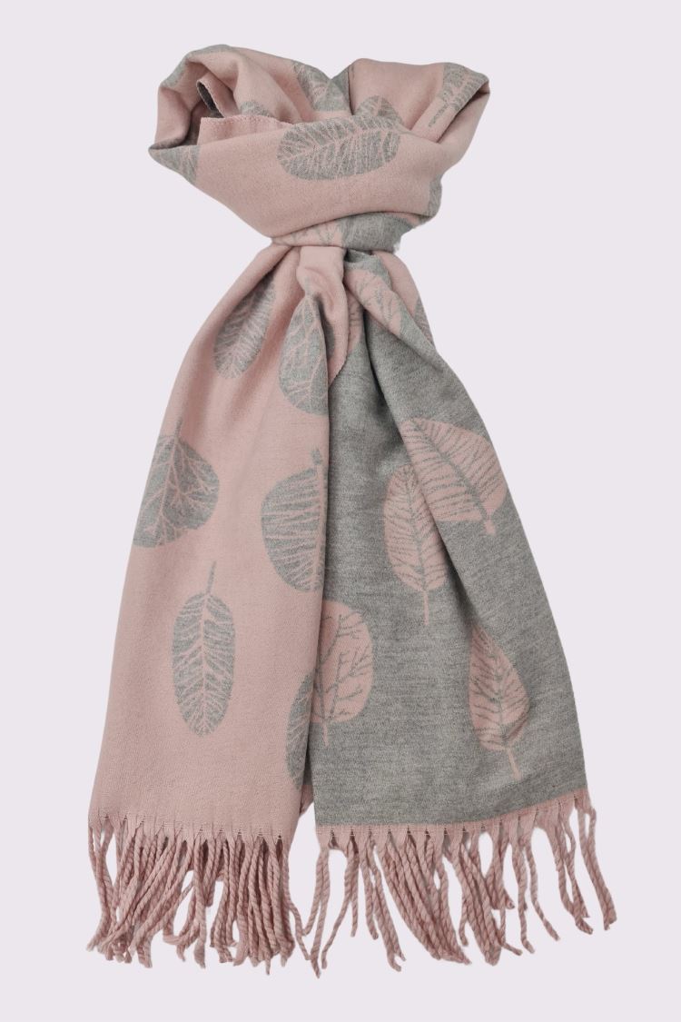 Two Tone Leaves Print Tassel Scarves