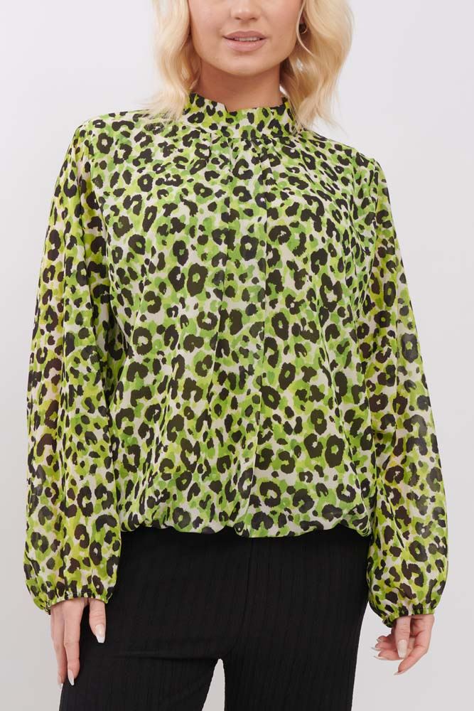 Leopard Print Balloon Sleeve Top