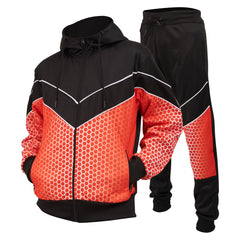 Men V Panelled Striped Zip Up Hooded Tracksuit