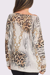 Animal Chain Print Knit Style Oversized Top