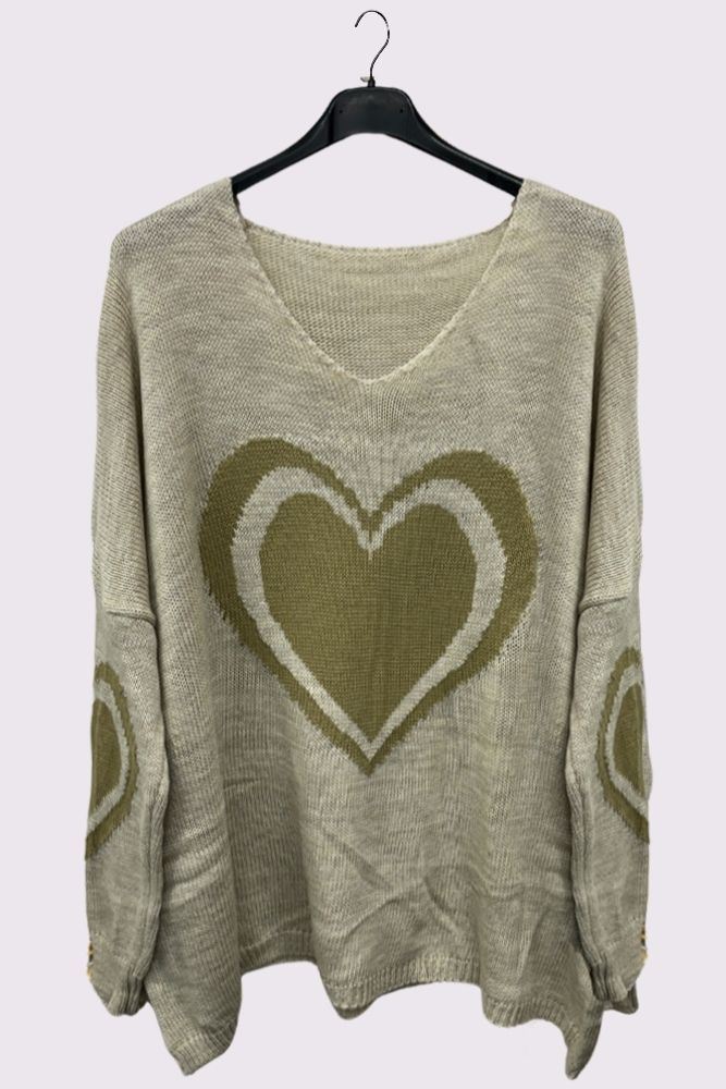 Heart Pattern Knitted Oversized Jumper