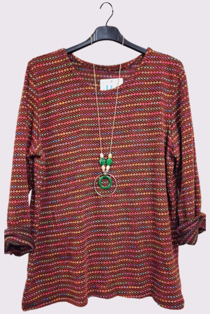 Multi-Colour Stripe Necklace Tunic Top